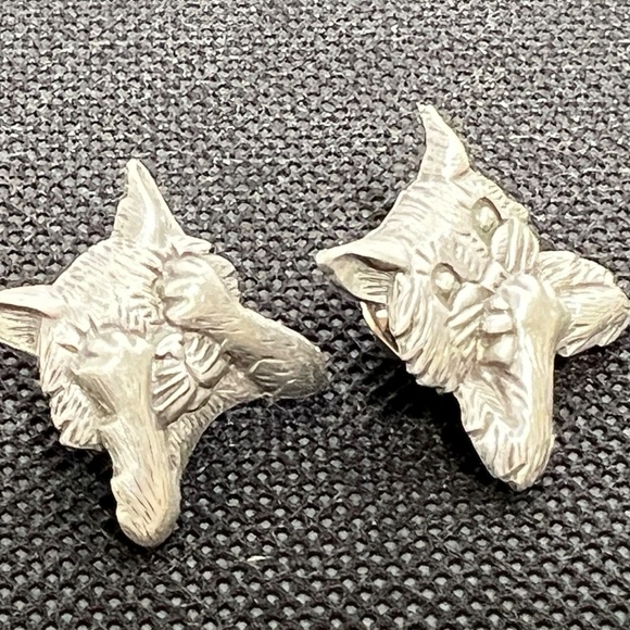 JJ Jonette Vintage Pewter Cat Kitty Earrings Signed JJ - Picture 4 of 13